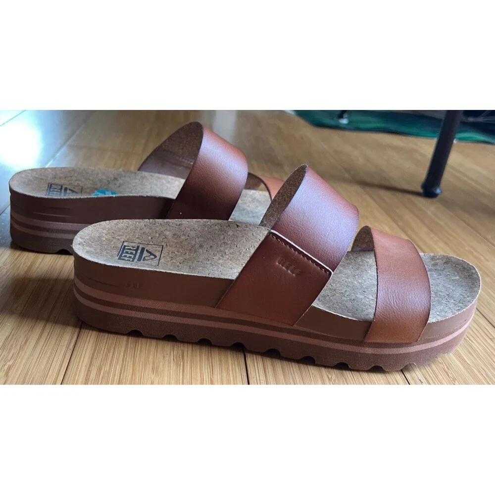 REEF SHOES SANDALS cushion vista hi espresso duo Sz 9 chunky cork double strap